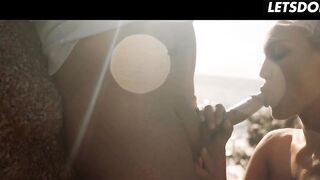 Blond Fingers Her Nude Twat on Sunny Beach Rocks