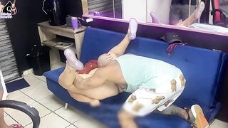 Tattoo artist bangs nymph after tattooing her butt.
