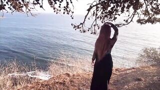 Hawt mother I'd like to fuck Artemisia Love outdoor in public by the ocean flashing her consummate melons and smokin' a cigarette