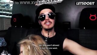 Bare Golden-haired with a Large Booty Gagging on His Shlong Between the Van Seats