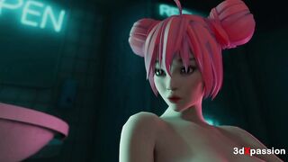 Neon Rave Wench Bonny – Oral pleasure in washroom, unfathomable raw screw & immodest ejaculation