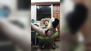 Homosexual likes to jerk his jock with a massive cucumber in his butt!