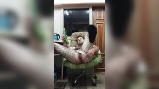 Homosexual likes to jerk his jock with a massive cucumber in his butt!