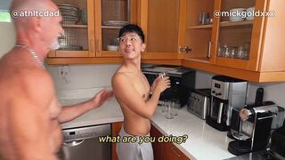 Aged Large Muscle Silver Dad screws his Oriental Twink Trophy Wifey's Male Vagina