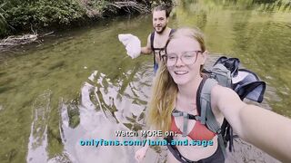 Outdoor Sex on a Mossy Rockbed in the Centre of the River - Real Amateur Pair (POV, Doggy & Facial)