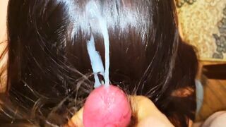 I Jerked off with Shiny Lengthy Hair and Cummed on her Hair. Hair Job