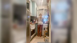 Muscle mother I'd like to fuck Does Kitchen Chores With No Pants, Large Booty Out