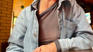 Totally exposing my tits and nipps in a sheer blouse in a public place
