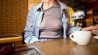 Totally exposing my tits and nipps in a sheer blouse in a public place