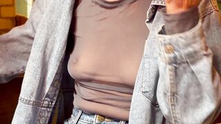 Totally exposing my tits and nipps in a sheer blouse in a public place