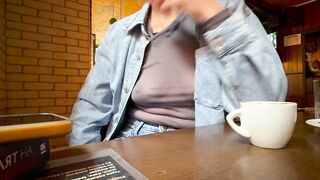 Totally exposing my tits and nipps in a sheer blouse in a public place