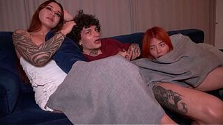 Trio with my stepson and his girlfriend after that babe caught me sucking his schlong
