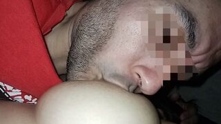 My spouse gets truly glad when I let him suck on my large natural boobs all day lengthy