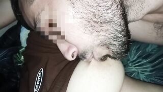My spouse gets truly glad when I let him suck on my large natural boobs all day lengthy