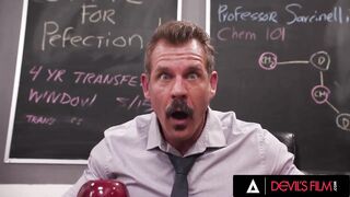 DEVILS FILM - Rose Carter Squirts Vagina Juice On Teacher’s Face Then Screws Him Hardcore In Class