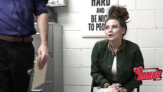 Security undress-searches breasty shoplifter then missionary on desk