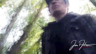 Homosexual hunk Jon Arteen freeballing showing his penis and bare butt outdoor