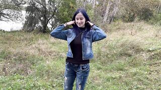 Public Sex with a Hawt Stranger in Forest, Bitch Showed Large Consummate Bazookas, Creampie