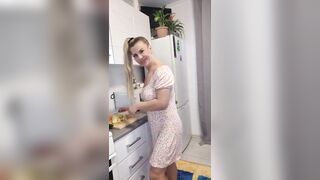 Wicked mother I'd like to fuck Cucumber Masturbation in the Kitchen