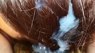 This Natural Remedy Will Strengthen Your HAIR! Spunk fountain on Hair. Brushing Cum Into Hair.