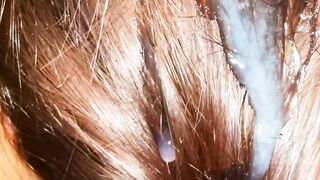 This Natural Remedy Will Strengthen Your HAIR! Spunk fountain on Hair. Brushing Cum Into Hair.