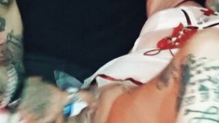 Hawt Tattoo Beauty Gets Deepthroat And Cumming