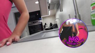 Sexy Hawt Taut Twat Blond College Angel in the Kitchen flashes her twat & in nature's garb butt beneath nightie
