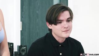 Stepson feels a bit akward when his stepmom Adira Allure shows her fresh panties with quite the cameltoe.The mother i'd like to fuck confesses that babe can't live out of him staring at it