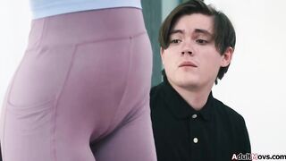 Stepson feels a bit akward when his stepmom Adira Allure shows her fresh panties with quite the cameltoe.The mother i'd like to fuck confesses that babe can't live out of him staring at it