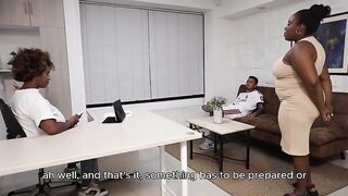 Black employee gets banged by her breasty boss's stepson, interracial sex