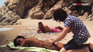 Black Playgirl Banged Standing Against the Rocks by the Ocean
