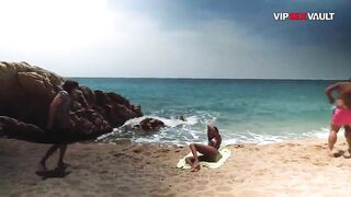 Black Playgirl Banged Standing Against the Rocks by the Ocean