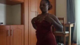Hawt large tit black sweetheart Melanie undress down and plays with her cunt