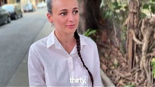 A barefaced student in a short petticoat couldn't turn down the cash and quickly acquiesced to sell her moist pants—and widen her taut booty