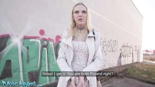 Not as shy as this babe looks POV fellatio outdoors with Polish golden-haired - Public Agent