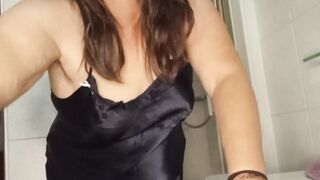 Ebony negligee & a sexy shower...