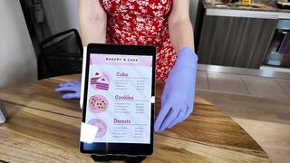 Purple Gloves Tugjob Right in the Bakery