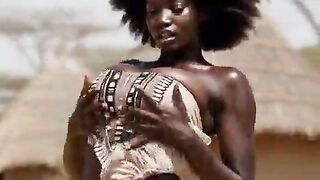 Ebony black lustful pleasant youthful afro hot nigerian teen raw sex drilled by an old elderly chap in public farm village to pay her debt [AI Generated]