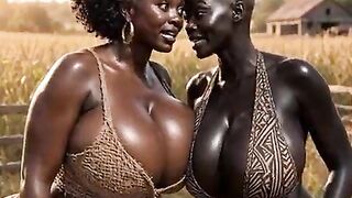 Ebony black lustful pleasant youthful afro hot nigerian teen raw sex drilled by an old elderly chap in public farm village to pay her debt [AI Generated]