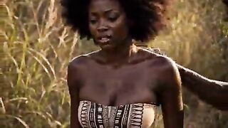 Ebony black lustful pleasant youthful afro hot nigerian teen raw sex drilled by an old elderly chap in public farm village to pay her debt [AI Generated]
