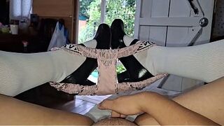 Real Home Clip - Hawt and exhibitionist eighteen-year-old schoolgirl shows her juicy snatch to her neighbour when this guy gets home from school