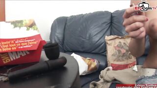 Anal porn with a breasty brunette hair wench and with milk and food