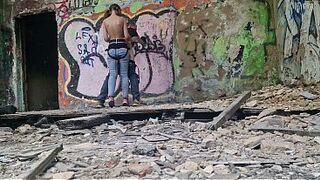 Femdom-goddess cutie outdoor out of leniency banged ding-dong her serf dude in the booty in the forest dangerous public in abandoned building