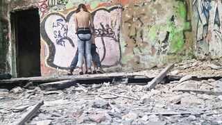 Femdom-goddess cutie outdoor out of leniency banged ding-dong her serf dude in the booty in the forest dangerous public in abandoned building