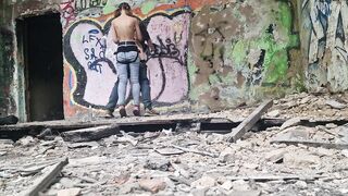Femdom-goddess cutie outdoor out of leniency banged ding-dong her serf dude in the booty in the forest dangerous public in abandoned building