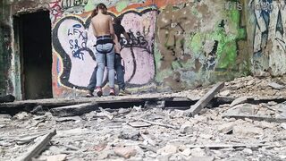 Femdom-goddess cutie outdoor out of leniency banged ding-dong her serf dude in the booty in the forest dangerous public in abandoned building