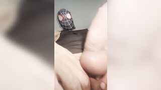 Sexy amateur latino chap in mask is jerking his large hard shlong in this masturbation session teaser