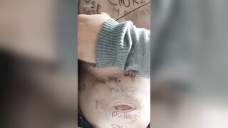 Body writing humilation on a plump body. Part three