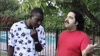 Ebony gal will do everything to satisfy Ron Jeremy and his ebony ally