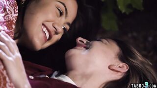 Petite teen lesbians eating each others hairy pussies outdoor (Casey Calvert, Kenna James)